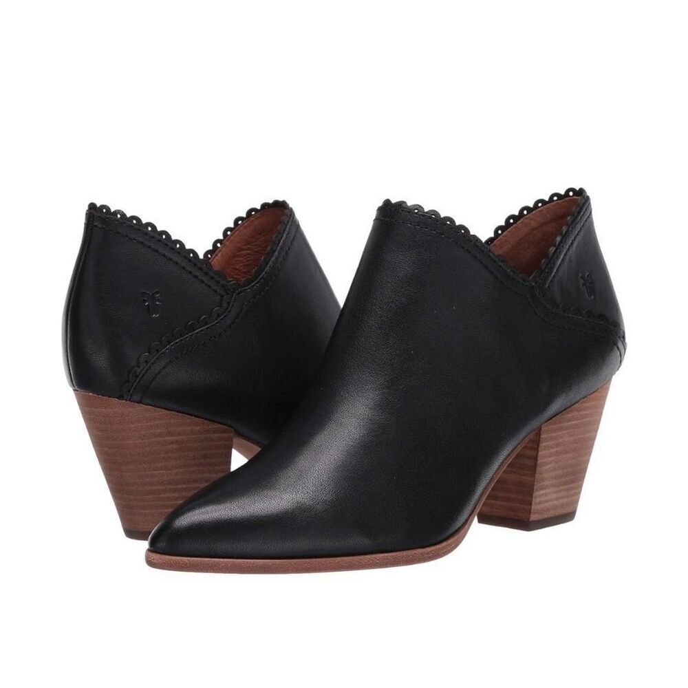Frye Reed Scallop Leather Shootie Boots Black Size 8.5M
